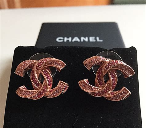 chanel rose gold stud earrings|Chanel gold clip on earrings.